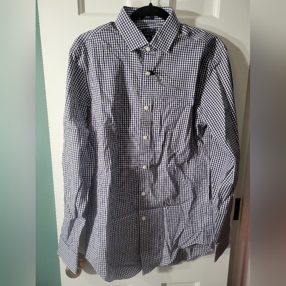 J. Crew Blue and White Gingham Button-Down Shirt